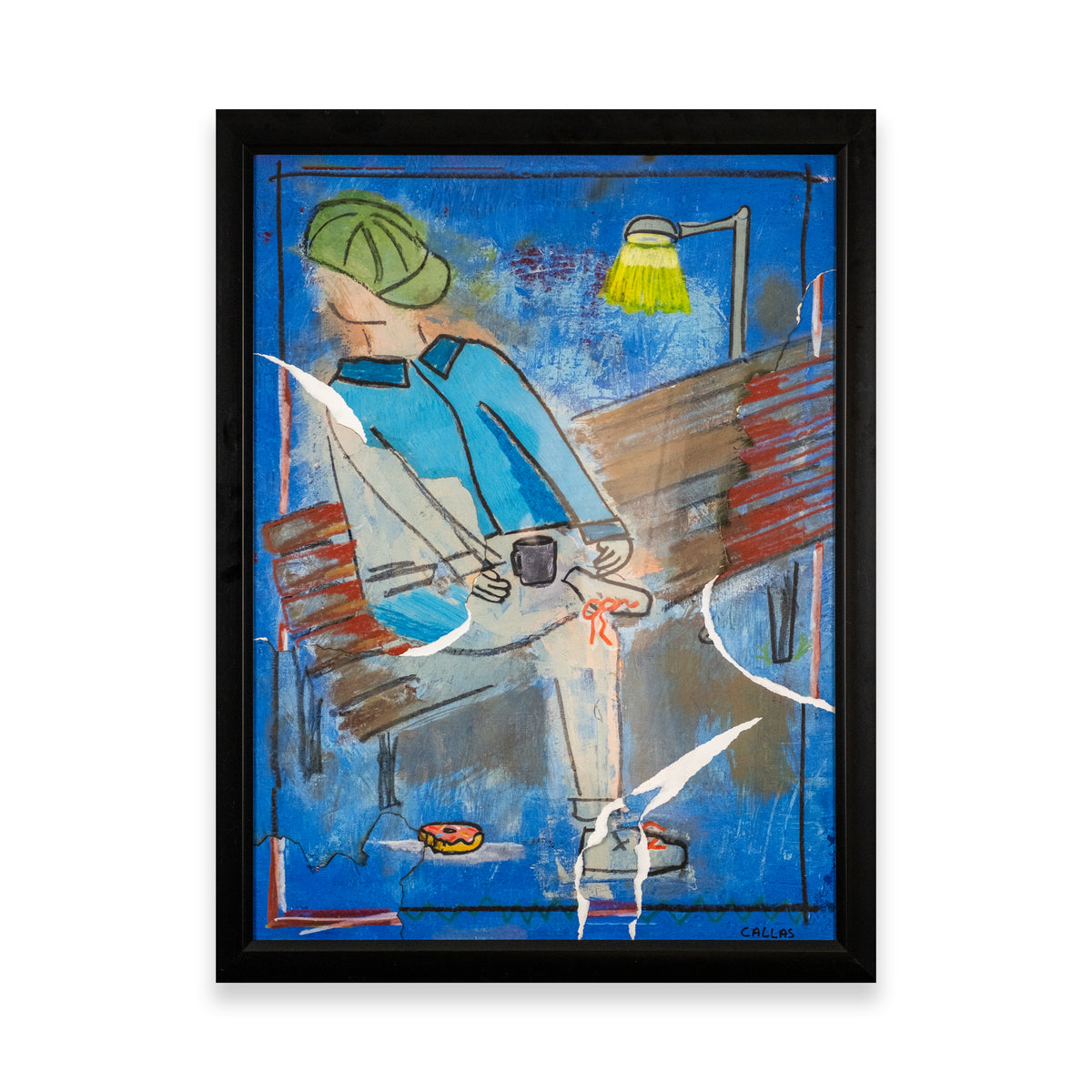Bench Guy Burned and Ripped Print Framed