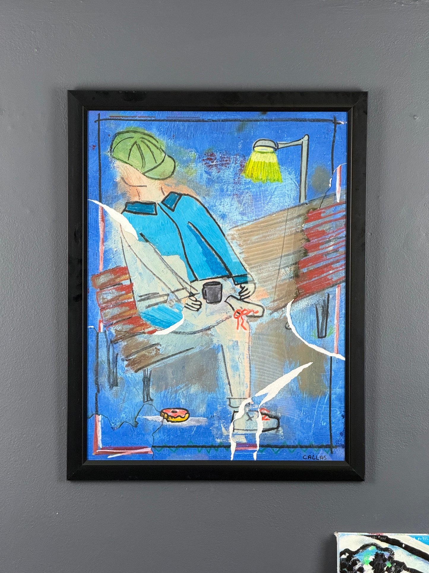 Bench Guy Burned and Ripped Print Framed